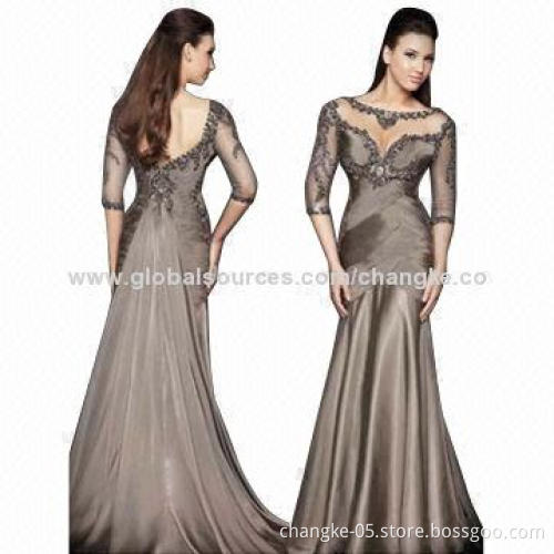 Evening dress, made of chiffon, A-line with crystal beads ruffle